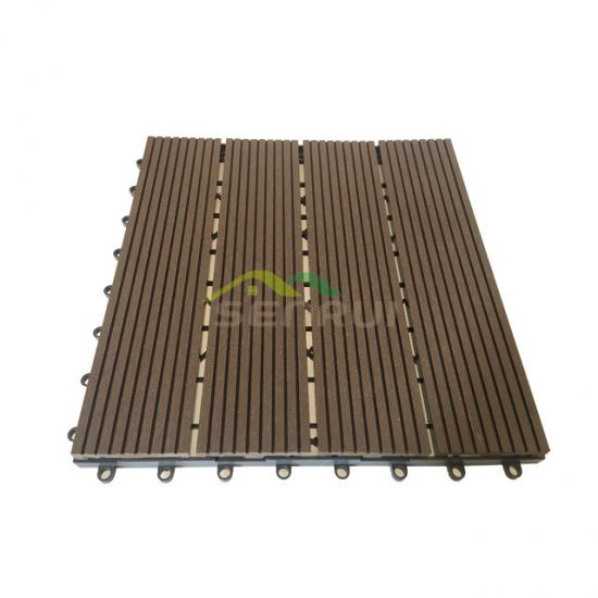 Interlocking wood plastic decking tiles planks