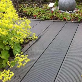 Grey outdoor flooring looks like real wood