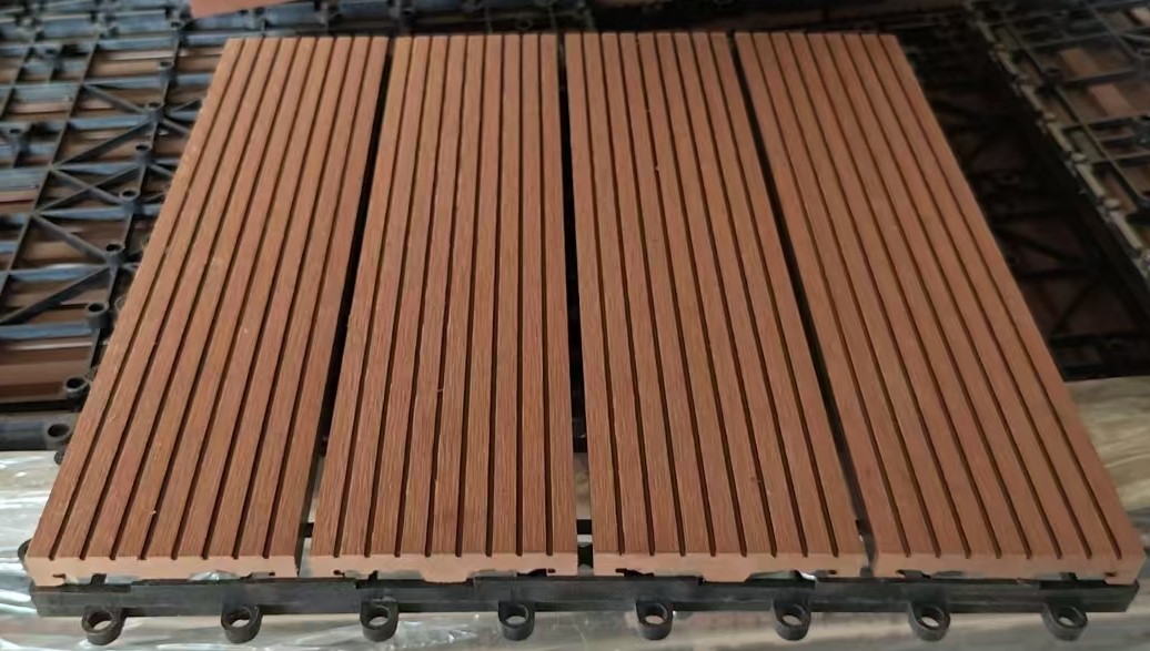 Interlocking wood plastic decking tiles planks