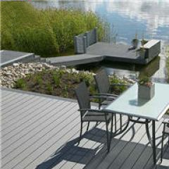 Grey outdoor flooring looks like real wood